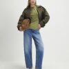 Khaki Rib Hem Cropped Trench Jacket