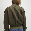 Khaki Rib Hem Cropped Trench Jacket