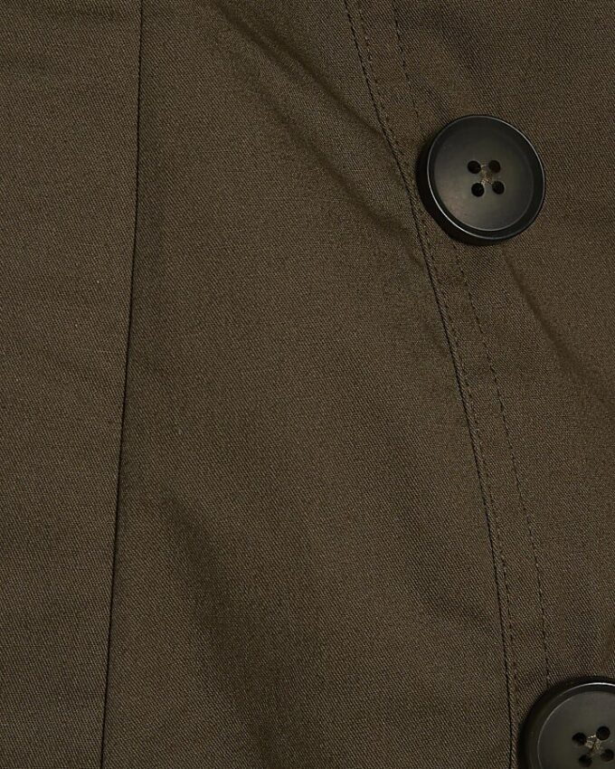 Khaki Rib Hem Cropped Trench Jacket