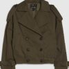Khaki Rib Hem Cropped Trench Jacket