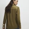 Khaki Satin Long Sleeve Slim Fit Shirt