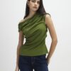Khaki Short Sleeve Drape Off Shoulder Top