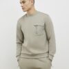 Khaki Slim Fit Nylon Pocket Sweatshirt