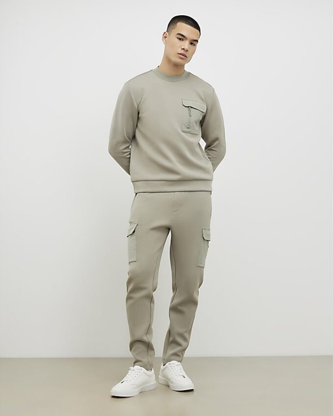 Khaki Slim Fit Nylon Pocket Sweatshirt