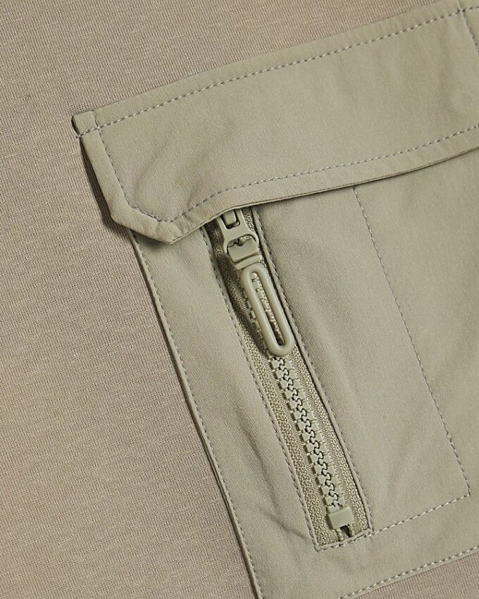 Khaki Slim Fit Nylon Pocket Sweatshirt