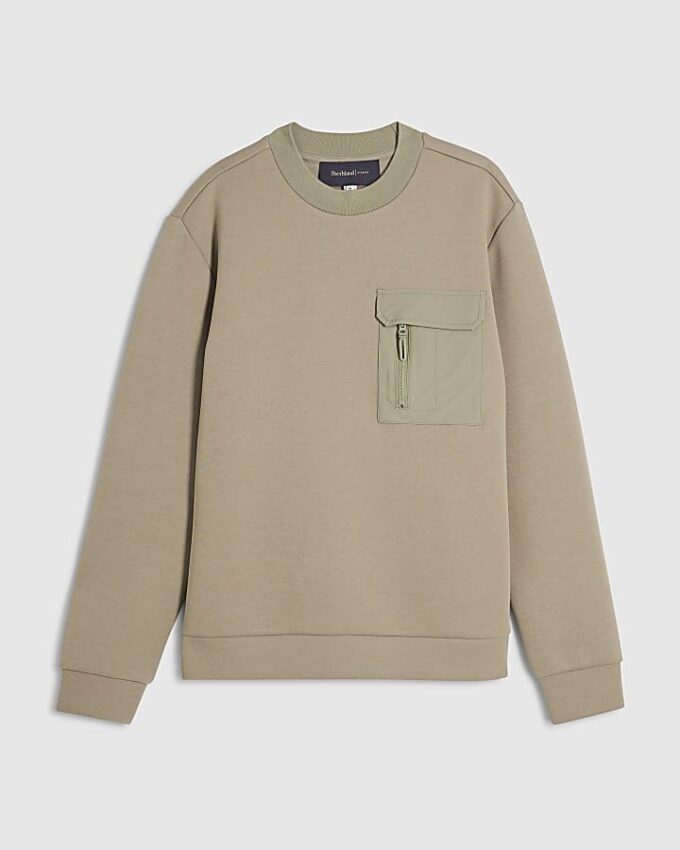 Khaki Slim Fit Nylon Pocket Sweatshirt