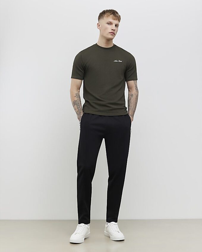 Khaki Slim Fit Textured Ame Saint T-Shirt