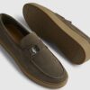 Khaki Suede Buckle Loafers