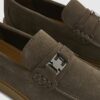 Khaki Suede Buckle Loafers