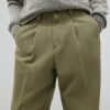 Khaki Twill Wide Leg Trousers
