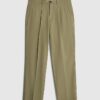 Khaki Twill Wide Leg Trousers