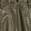 Khaki Wide Leg Buckle Faux Leather Trousers