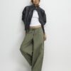 Khaki Wide Leg Cargo Trousers