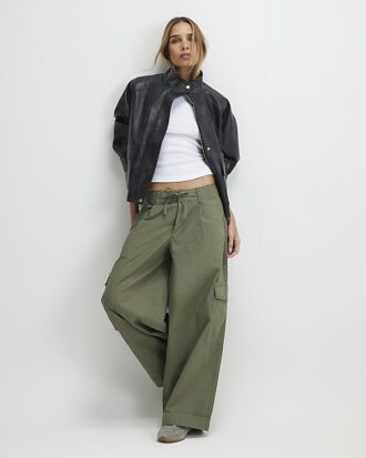 Khaki Wide Leg Cargo Trousers Khaki Wide Leg Cargo Trousers
