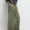 Khaki Wide Leg Cargo Trousers