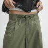 Khaki Wide Leg Cargo Trousers