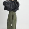 Khaki Wide Leg Cargo Trousers