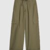 Khaki Wide Leg Cargo Trousers