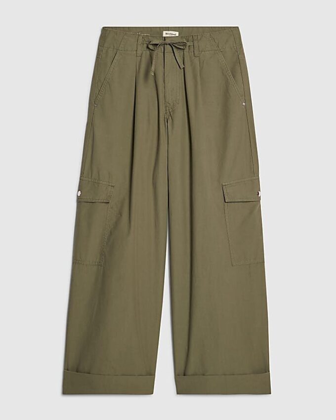 Khaki Wide Leg Cargo Trousers