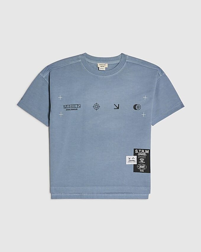 Mini Boys Blue Oversized Ombre Studio T-Shirt