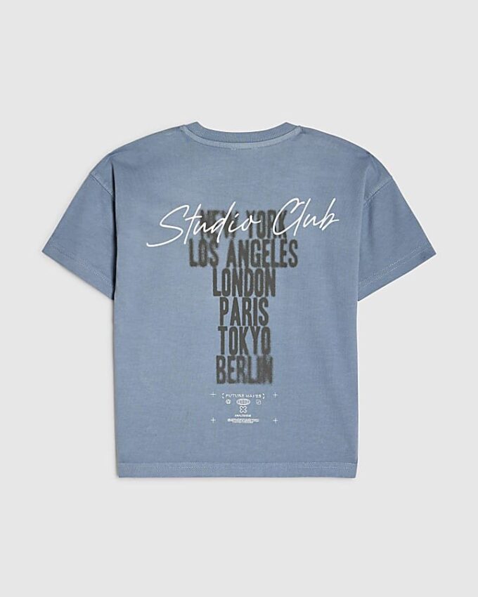 Mini Boys Blue Oversized Ombre Studio T-Shirt