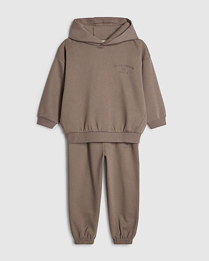 Mini Boys Brown Essentialism Hoodie Set