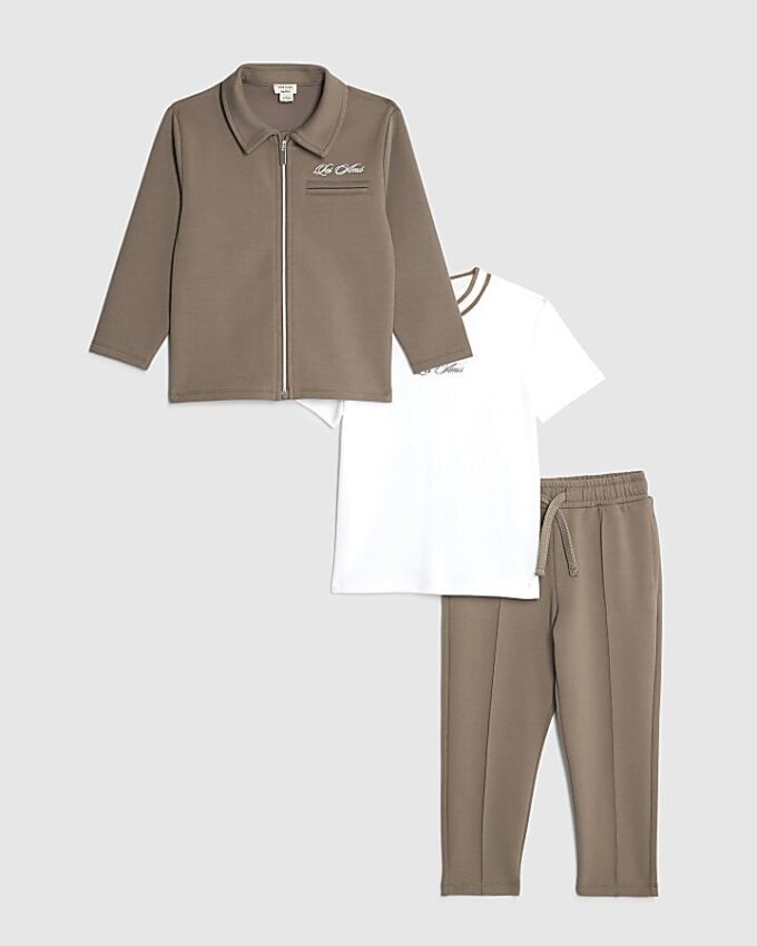 Mini Boys Brown Jacket 3 Piece Set Mini Boys Brown Jacket 3 Piece Set