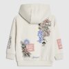 Mini Boys Cream Japanese Bird Print Hoodie
