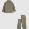 Mini Boys Green Twill Shirt 3 Piece Set