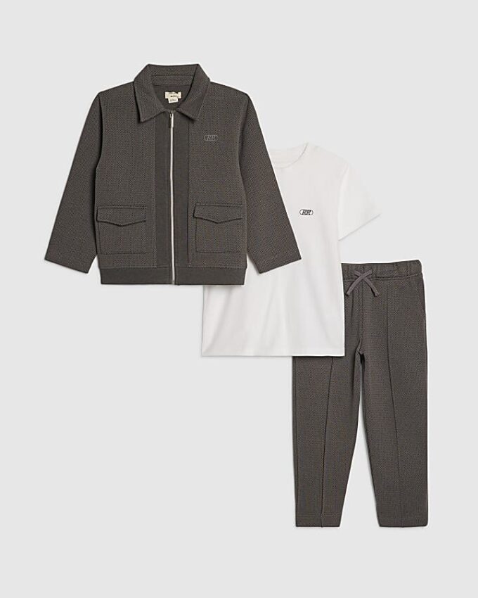 Mini Boys Grey Textured Jacket 3 Piece Set Mini Boys Grey Textured Jacket 3 Piece Set