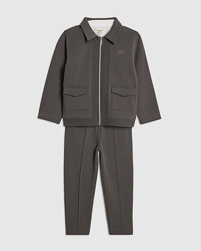 Mini Boys Grey Textured Jacket 3 Piece Set Mini Boys Grey Textured Jacket 3 Piece Set