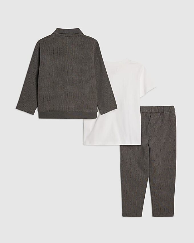 Mini Boys Grey Textured Jacket 3 Piece Set Mini Boys Grey Textured Jacket 3 Piece Set
