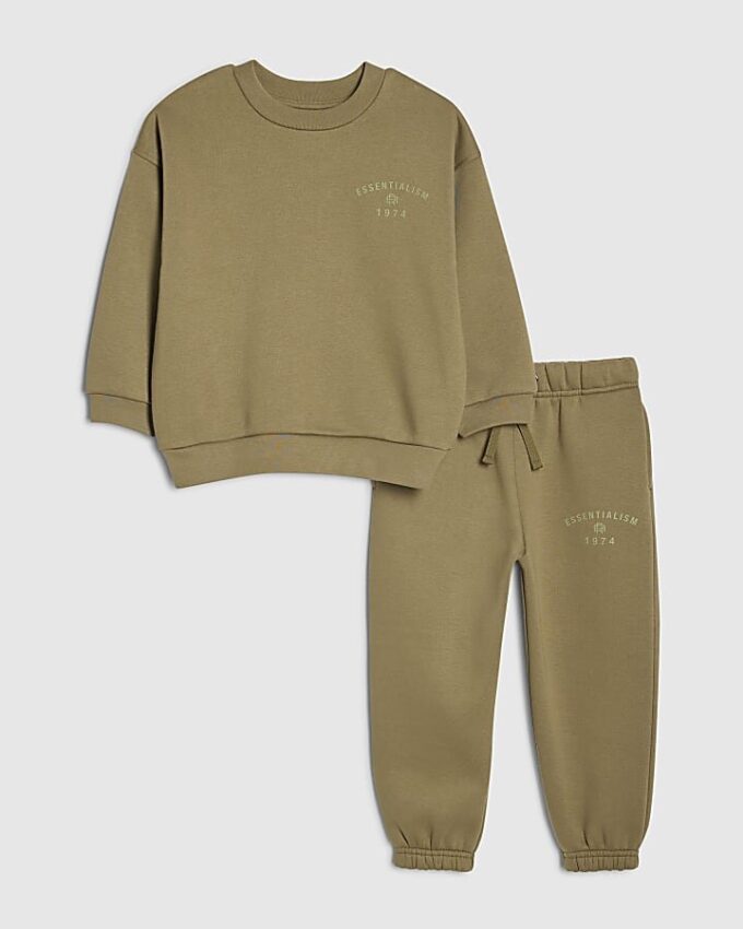 Mini Boys Khaki Essentialism Sweatshirt Set Mini Boys Khaki Essentialism Sweatshirt Set