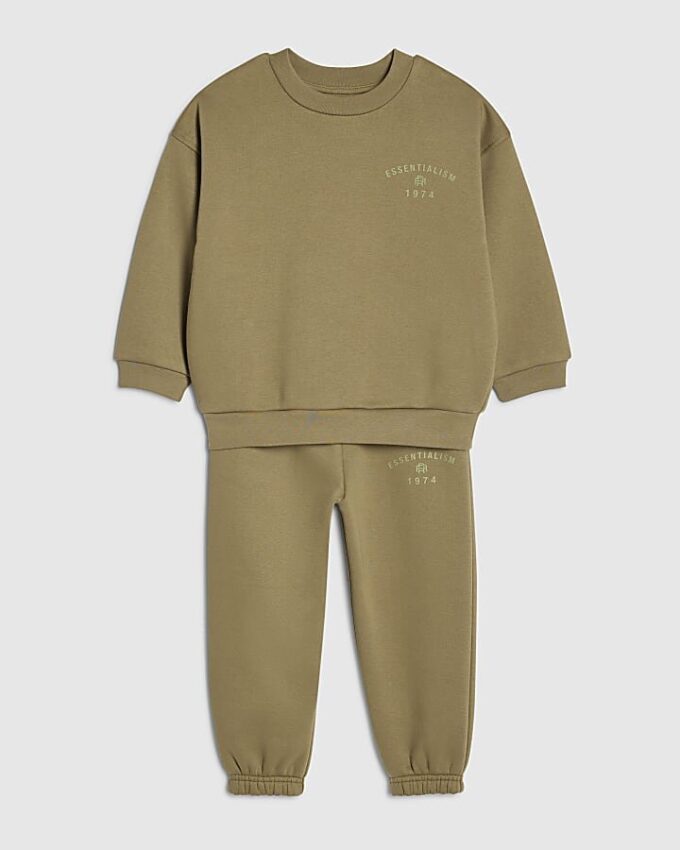Mini Boys Khaki Essentialism Sweatshirt Set Mini Boys Khaki Essentialism Sweatshirt Set