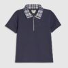 Mini Boys Navy Check Collar Polo Shirt