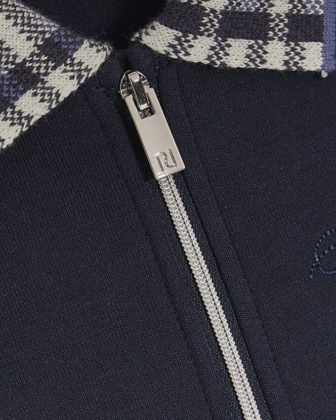 Mini Boys Navy Check Collar Polo Shirt