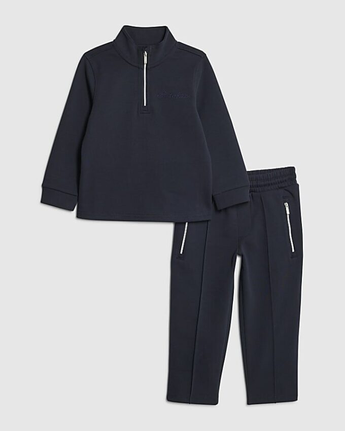 Mini Boys Navy Zip Funnel Sweatshirt Set Mini Boys Navy Zip Funnel Sweatshirt Set