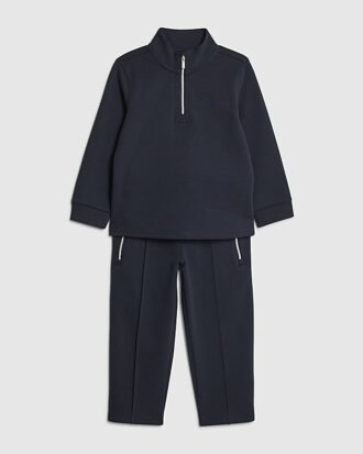 Mini Boys Navy Zip Funnel Sweatshirt Set