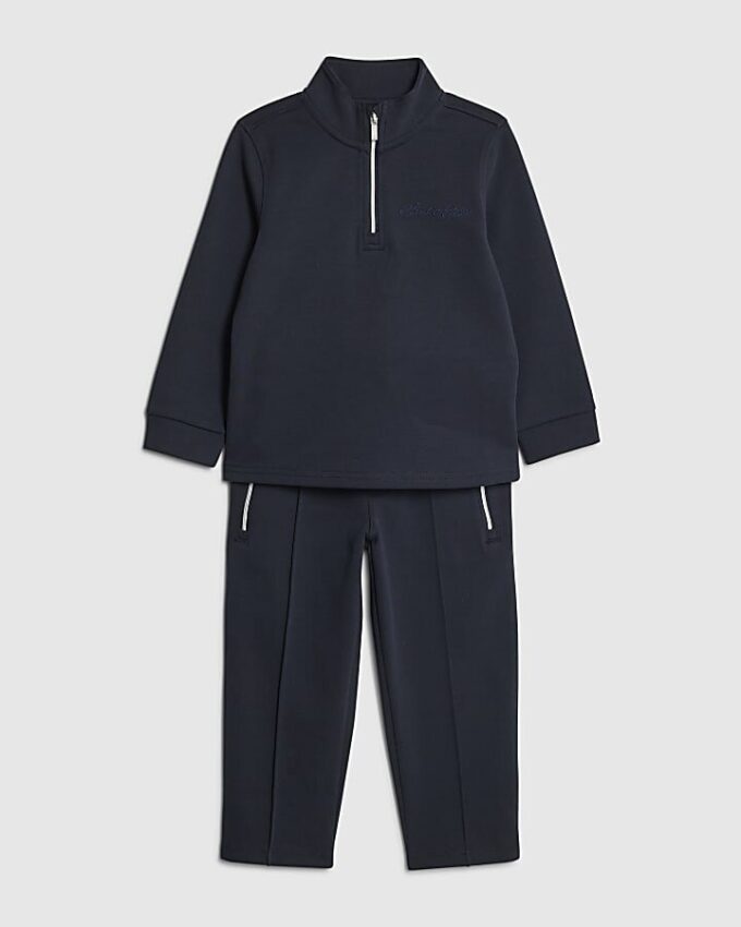 Mini Boys Navy Zip Funnel Sweatshirt Set Mini Boys Navy Zip Funnel Sweatshirt Set