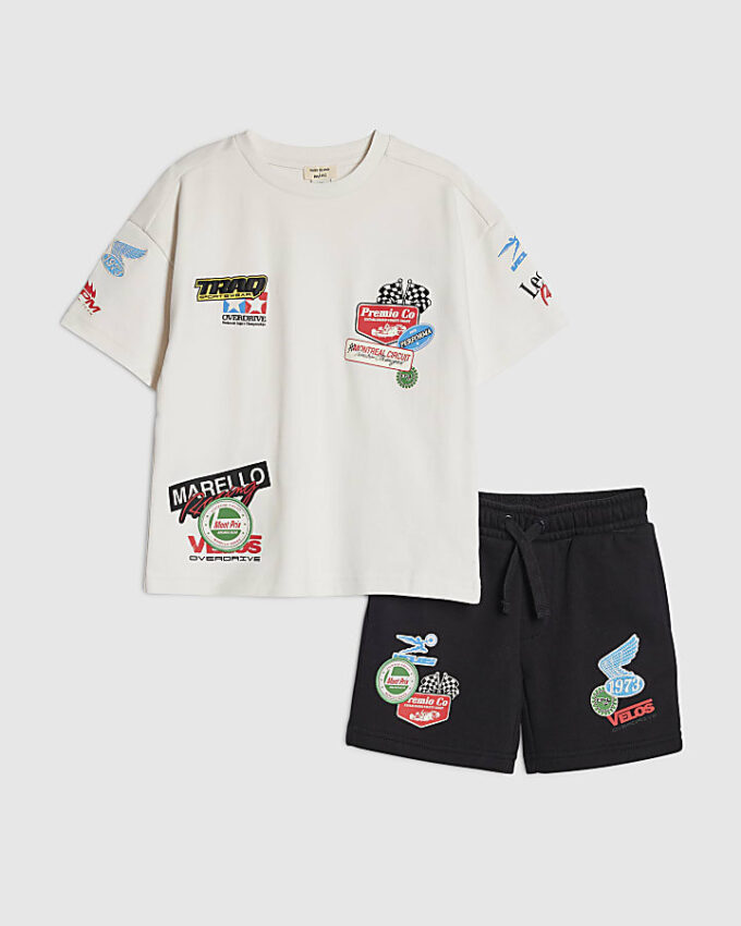 Mini Boys White Motorsport T-Shirt Set Mini Boys White Motorsport T-Shirt Set
