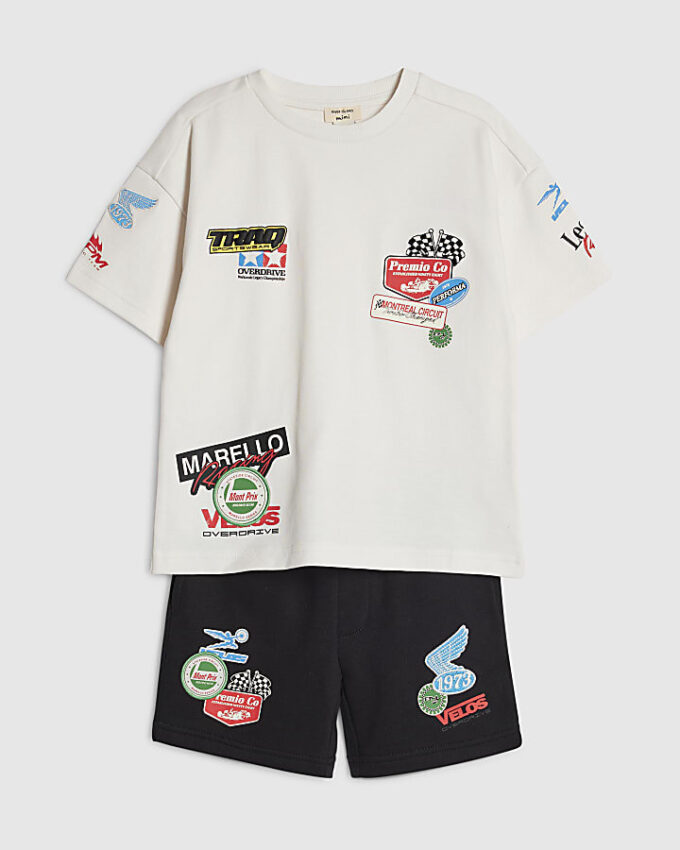 Mini Boys White Motorsport T-Shirt Set Mini Boys White Motorsport T-Shirt Set