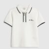 Mini Boys White Slim fit Textured Polo Shirt