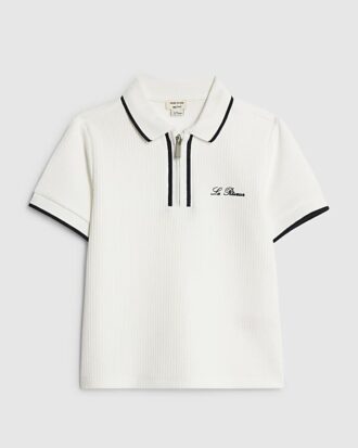 Mini Boys White Slim fit Textured Polo Shirt