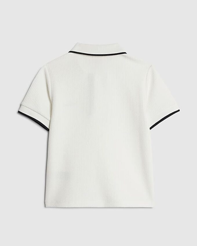 Mini Boys White Slim fit Textured Polo Shirt
