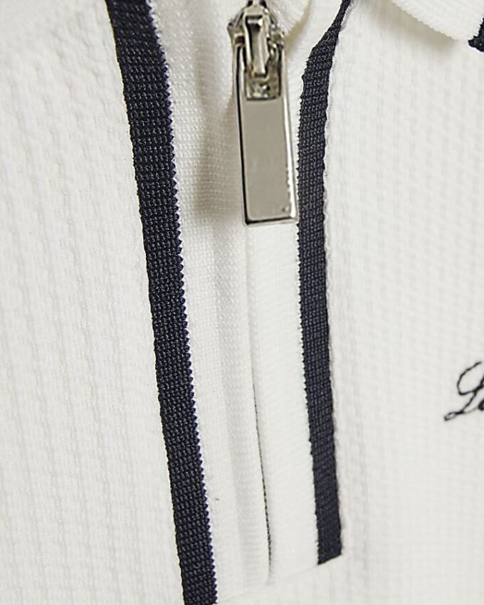 Mini Boys White Slim fit Textured Polo Shirt