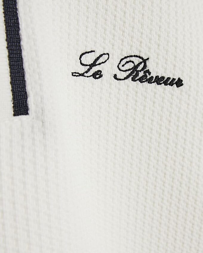 Mini Boys White Slim fit Textured Polo Shirt