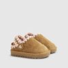 Mini Girls Beige Whipstitch Strap Slippers