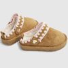 Mini Girls Beige Whipstitch Strap Slippers