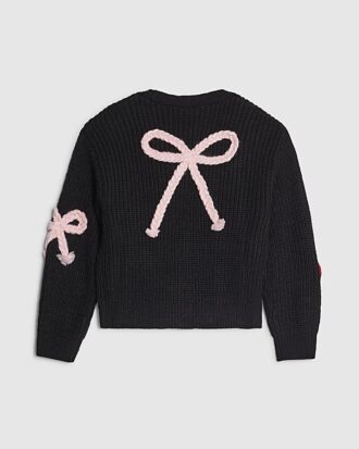 Mini Girls Black 3D Bow Cardigan