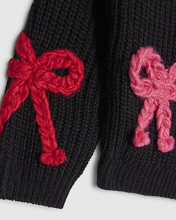 Mini Girls Black 3D Bow Cardigan